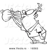 Vector of a Cartoon Nauseous Man Breathing into a Paper Bag - Outlined Coloring Page Drawing by Toonaday