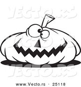 Vector of a Cartoon Nearly Flat Jackolantern Halloween Pumpkin - Coloring Page Outline by Toonaday