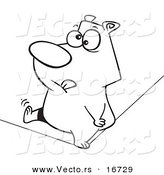 Vector of a Cartoon Nervous Bear Walking a Tight Rope - Outlined Coloring Page Drawing by Toonaday