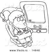 Vector of a Cartoon Nervous Girl Sitting in Her Car Seat - Coloring Page Outline by Toonaday