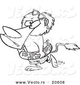 Vector of a Cartoon Nervous Lion Wearing an Inner Tube - Coloring Page Outline by Toonaday