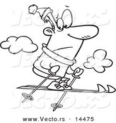 Vector of a Cartoon Nervous Man Jumping Too High While Skiing - Coloring Page Outline by Toonaday