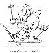Vector of a Cartoon Nervous Santa Skiing - Coloring Page Outline by Toonaday