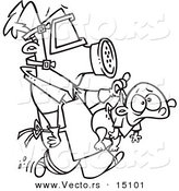 Vector of a Cartoon New Dad Wearing Protective Gear and Carrying a Baby - Coloring Page Outline by Toonaday