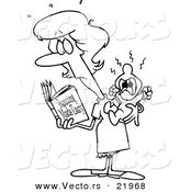 Vector of a Cartoon New Mom Reading a Parenting Book - Outlined Coloring Page by Toonaday