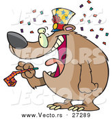 Vector of a Cartoon New Year Bear Holding a Noise Maker by Toonaday