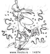 Vector of a Cartoon New Year Man at a Party - Coloring Page Outline by Toonaday