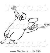 Vector of a Cartoon New Year Party Bear - Outlined Coloring Page by Toonaday