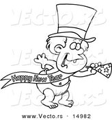 Vector of a Cartoon New Years Baby with a Horn - Coloring Page Outline by Toonaday
