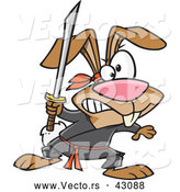 Vector of a Cartoon Ninja Rabbit Ready to Fight with Sword by Toonaday