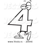 Vector of a Cartoon Number Four 4 Character - Coloring Page Outline by Toonaday