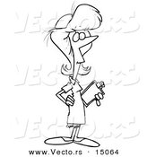 Vector of a Cartoon Nurse with a Clipboard - Coloring Page Outline by Toonaday