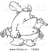 Vector of a Cartoon Ogre Carrying a Club - Coloring Page Outline by Toonaday