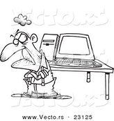 Vector of a Cartoon Old Geezer with a Computer - Coloring Page Outline by Toonaday