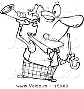 Vector of a Cartoon Old Man Holding a Trumpet up to His Ear - Outlined Coloring Page Drawing by Toonaday