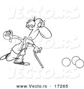 Vector of a Cartoon Old Man Playing Bowls - Coloring Page Outline by Toonaday