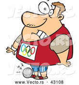 Vector of a Cartoon Olympic Track and Field Shotput Athlete Man Dropping the Ball on His Foot by Toonaday