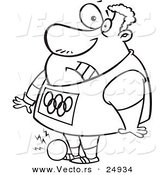 Vector of a Cartoon Olympic Track and Field Shotput Athlete Man Dropping the Ball on His Foot - Outlined Coloring Page by Toonaday