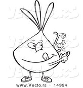 Vector of a Cartoon Onion Spraying on Deodorant - Coloring Page Outline by Toonaday