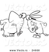 Vector of a Cartoon Opposing Democratic Donkey and Republican Elephant - Outlined Coloring Page by Toonaday