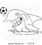 Vector of a Cartoon Orca Playing with a Soccer Ball - Coloring Page Outline by Toonaday