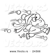 Vector of a Cartoon Outnumbered Boy Running from Snowballs - Outlined Coloring Page by Toonaday