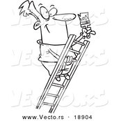 Vector of a Cartoon Painter Climbing a Ladder - Outlined Coloring Page by Toonaday