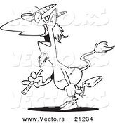 Vector of a Cartoon Pan Faun Holding a Flute - Coloring Page Outline by Toonaday