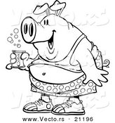 Vector of a Cartoon Party Pig Holding Beer - Coloring Page Outline by Toonaday