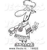 Vector of a Cartoon Peaceful Hippie - Outlined Coloring Page by Toonaday