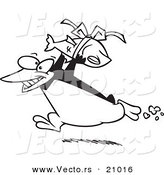 Vector of a Cartoon Penguin Carrying a Fish Gift - Coloring Page Outline by Toonaday