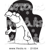 Vector of a Cartoon Penguin in the Snow - Coloring Page Outline by Toonaday