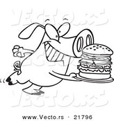 Vector of a Cartoon Pig Carrying a Big Burger - Outlined Coloring Page by Toonaday