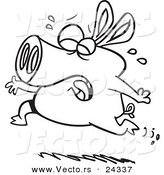 Vector of a Cartoon Pig Crying and Running - Outlined Coloring Page by Toonaday