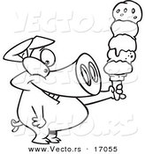 Vector of a Cartoon Pig Holding a Big Ice Cream Cone - Coloring Page Outline by Toonaday