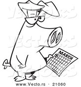 Vector of a Cartoon Pig Holding a Calendar - Coloring Page Outline by Toonaday