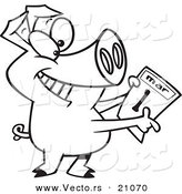 Vector of a Cartoon Pig Holding a March 1st Calendar - Coloring Page Outline by Toonaday