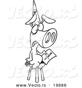 Vector of a Cartoon Pig Wearing a Dunce Hat - Outlined Coloring Page by Toonaday