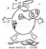 Vector of a Cartoon Piggy Bank over Money - Coloring Page Outline by Toonaday
