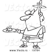 Vector of a Cartoon Pilgrim Man Carrying a Meagre Meal - Outlined Coloring Page by Toonaday