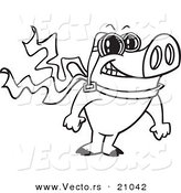 Vector of a Cartoon Pilot Pig Posing - Coloring Page Outline by Toonaday