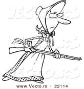 Vector of a Cartoon Pioneer Woman Holding a Gun - Outlined Coloring Page by Toonaday