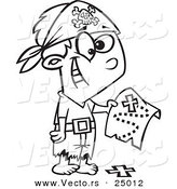 Vector of a Cartoon Pirate Boy Holding a Map over the X on the Ground - Outlined Coloring Page by Toonaday
