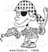 Vector of a Cartoon Pirate Boy Shooting Water Gun - Coloring Page Outline by Toonaday