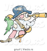 Vector of a Cartoon Pirate Looking Through a Telescope, His Green Parrot on His Arm by Gnurf