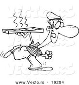 Vector of a Cartoon Pizza Delivery Man Running - Outlined Coloring Page by Toonaday