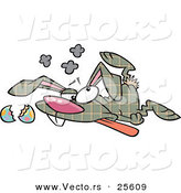 Vector of a Cartoon Plaid Easter Bunny Crashed on the Ground with a Broken Egg During Delivery by Toonaday