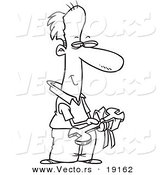 Vector of a Cartoon Pleased Dad Holding a Wrench Gift - Outlined Coloring Page by Toonaday