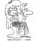 Vector of a Cartoon Pleased Wedding Couple - Coloring Page Outline by Toonaday