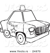 Vector of a Cartoon Police Car with a Siren Cone on the Roof - Outlined Coloring Page by Toonaday